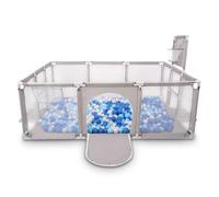 Selonis Recinto Per Bambini Con 900 Palline 6 Cm, Playground Box, Grigio:Blu/Babyblue/Perla