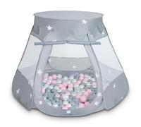 Selonis Tenda 105X90cm/100 Palline Castello Con Palline Colorate Per Bambini, Grigio:Perla/Grigio/Trasparente/Rosa Chiaro