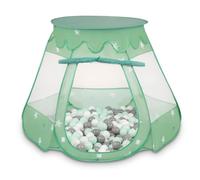Selonis Tenda 105X90cm/100 Palline Castello Con Palline Colorate Per Bambini, Menta:Bianco/Grigio/Menta