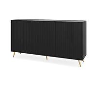 Selsey Bello - Cassettiera con frontali a lamelle, nera con gambe dorate, 154 cm