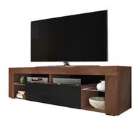 Selsey HUGO - Mobile TV/Tavolino TV/Ripiani in Vetro / 140cm / Colore Noce con Nero Lucido