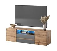 Selsey BROS - Mobile TV con Scomparti/Porta TV Stile Moderno/Tavolino TV con Scomparti/Opzione LED/Quercia Dorata Grigio Lucido
