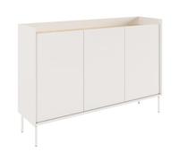 Selsey Cassettiera Grande Camera da Letto in Legno 140 cm Design Moderno con Finitura Opaca Bianco/Rovere Lindberg Gambe Metalliche 3 Ante con Vani Interni Ampi Prodotta in Polonia