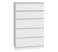 Selsey Comò Malwa 109,5 x 70 x 40 cm - Cinque cassetti spaziosi - Frontale senza maniglie - Robusto truciolato laminato 16 mm - Design bianco - Ideale per camera da letto