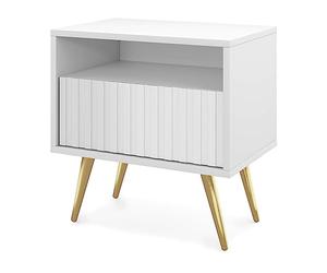 Selsey Comodino Per Camera Da Letto Con Gambe Dorate Cassetto A Doghe Scomparto Aperto Bianco Bello