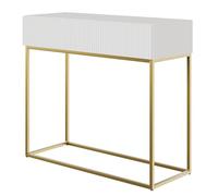 Selsey Console Ingresso Tavolo Consolle Con Cassetto A Doghe Struttura Dorata 90 x 79 cm Bianco Veldio