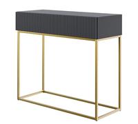 Selsey Console Ingresso Tavolo Consolle Con Cassetto A Doghe Struttura Dorata 90 x 79 cm Nero Veldio