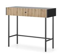 Selsey Divenos - Tavolo da toeletta, 93 cm, con cassetto, gambe in metallo verniciato a polvere, con lamelle in rovere nero