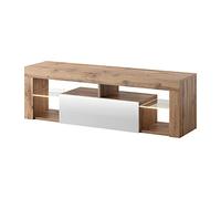 Selsey HUGO - Mobile TV/Tavolino TV con Luci LED / 140cm / Quercia Dorata con Bianco Lucido