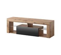 Selsey HUGO - Mobile TV/Tavolino TV/Ripiani in Vetro / 140cm / Quercia Dorata con Nero Lucido