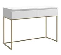 Selsey Scrivania per computer con 2 cassetti, telaio in metallo, 120 x 50 x 80 cm, bianco con gambe dorate