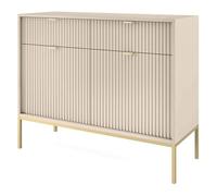Selsey Vellore Credenza a 2 ante con 2 cassetti, beige con frontali scanalati e gambe in metallo dorato, 104 cm