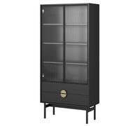 Selsey Vetrina vetrinetta per Soggiorno, con Porta in Vetro, Altezza 84 cm, 2 cassetti, 4 Scomparti, Colore Nero, Taglia Unica