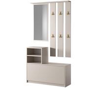 Selsey Yesfir - Elegante set di ingresso 160 x 85 x 24 cm, con specchio rettangolare, mensola e ganci dorati, scarpiera, 8 paia, con pannello laminato
