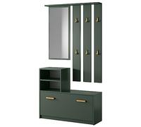 Selsey Yesfir - Set da ingresso - specchio, appendiabiti, mensole, scarpiera - verde bottiglia