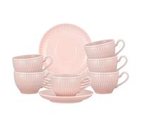 Seltmann Weiden Amina Rosé - Set di 6 tazze da caffè con piattini, 100 ml, per 6 persone con motivo in rilievo, lavabile in lavastoviglie e microonde, in porcellana, colore: Rosa