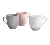 Seltmann Weiden Amina - Set di 3 tazze da caffè, 360 ml, con manico in rilievo, lavabile in lavastoviglie e microonde, in porcellana, colore: Bianco/Grigio/Rosa