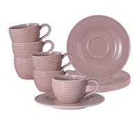 Seltmann Weiden Beat Color Glaze - Set da caffè da 12 pezzi, in porcellana moderna con sollievo, colori alla moda, 6 tazzine da caffè e piattini, lavabile in lavastoviglie e microonde, colore: rosa