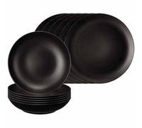 Seltmann Weiden Liberty Velvet Black Servizio da tavola 12 pezzi, piatti piani rotondi (28 cm) e piatti fondi (21 cm) per 6 persone, set di stoviglie con finitura opaca, porcellana, nero