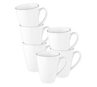 Seltmann Weiden Lido Black Line Tambel - Set di 6 tazze da caffè, 350 ml, con manico e bordo nero, in porcellana, colore: Bianco