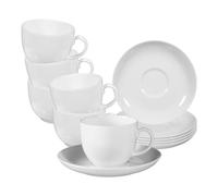 Seltmann Weiden Rondo/Liane - Set di 6 tazze da caffè con piattini, 200 ml, set classico per 6 persone, lavabile in lavastoviglie e microonde, in porcellana, colore: Bianco