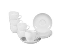 Seltmann Weiden Rondo/Liane - Set di 6 tazze da caffè con piattini, 200 ml, set classico per 6 persone, lavabile in lavastoviglie e microonde, in porcellana, colore: Bianco