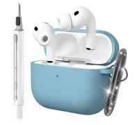 Seltureone Custodia per AirPods Pro 3 (2025) con Portachiavi e Kit di Pulizia, [LED Frontale Visibile] Cover Morbida in Silicone Antiurto, Supporto Ricarica Wireless per AirPods Pro 3 Cover - Azzurro
