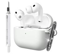 Seltureone Custodia per AirPods Pro 3 (2025) con Portachiavi e Kit di Pulizia, [LED Frontale Visibile] Cover Morbida in Silicone Antiurto, Supporto Ricarica Wireless per AirPods Pro 3 Cover - Bianca