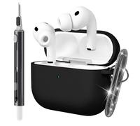 Seltureone Custodia per AirPods Pro 3 (2025) con Portachiavi e Kit di Pulizia, [LED Frontale Visibile] Cover Morbida in Silicone Antiurto, Supporto Ricarica Wireless per AirPods Pro 3 Cover - Nero