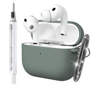 Seltureone Custodia per AirPods Pro 3 (2025) con Portachiavi e Kit di Pulizia,[LED Frontale Visibile] Cover Morbida in Silicone Antiurto,Supporto Ricarica Wireless per AirPods Pro 3 Cover-Grigio Verde