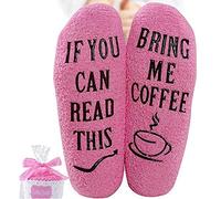 seluluory Calzini invernali da donna in velluto, con scritta "If You Can Read This Bring Me Coffee Wine Chocolate Phrase", calzini antiscivolo con confezione regalo, A, Taglia unica
