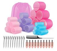 Selutiya 54 bigodini per capelli con clip, rulli in velcro per capelli, con clip, rulli in velcro jumbo, grandi, medi, piccoli, per tutte le lunghezze di capelli fai da te parrucchieri (multicolore)