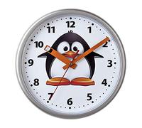 SELVA Orologio da parete per bambini, motivo pinguino, cassa in plastica, vetro di plastica, silenzioso, per ragazze e ragazzi, diametro 23 cm