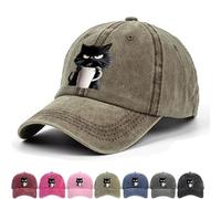 Selvaggi Ma alla Moda, Edizione Cappelli con Gatti Cappelli con Gatti per Donna, Cappellino Regolabile con Gatto Accigliato E caffè, Cappellini da Baseball Unisex (Khaki)