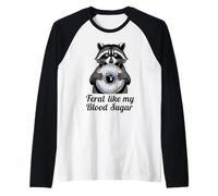 Selvaggio Come Il Mio Zucchero nel Sangue Carino Procione Mangiare Ciambella diabete Maglia con Maniche Raglan