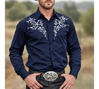 Selvaggio e chic! Camicia nera versatile da uomo, sblocca il fascino da cowboy occidentale! Camicia a maniche lunghe stampata da uomo, e alla moda, accende la strada!, Autunno L,M,S,XLA striscePoliest