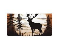 Selvaggio Elk silhouette Banner segno per esterni interni compleanno sfondo poster decorazioni per feste forniture sfondo foto con occhielli bandiera da parete personalizzata