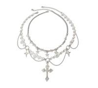 SELVFZ 2 eleganti collane con perle a forma di croci, versatili con ciondolo a forma di croci, gioielli per fedeli amanti della moda