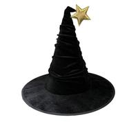 SELVFZ Cappelli da strega di Halloween Stella Pieghettato Cappelli Mago Grande Nero Strega Cappello Da Strega Per Halloween Decorazione Festa Cosplay Costume Cappelli Strega