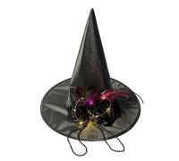 SELVFZ Cappello da strega di Halloween nero mago per donne e ragazze mago cosplay accessori costume luminoso cappello a punta mago