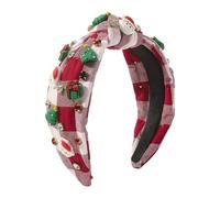 SELVFZ Cerchietto natalizio a quadri per ragazza, con ciondolo con strass, per Capodanno, feste a tema, copricapo da donna, ornamento festivo, fascia per feste