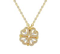 SELVFZ Cuore di zircone intarsiato a cuore femminile apertura e chiusura a quattro foglie collana moda amore pieghevole collana
