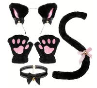 SELVFZ Gatti di Halloween Vestire Accessori Per Ragazza Bambino Ragazza Halloween Cosplay Compreso Collana Gatti Orecchio Capelli Cerchio Coda Guanto Gioco di Ruolo Collare Papillon