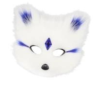 SELVFZ Peluche decorato con strass a mezzo volto per feste elegante gatti volpi design confortevole traspirante vintage peluche accessorio, bianco e blu, Taglia unica