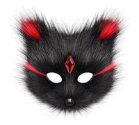 SELVFZ Peluche decorato con strass a mezzo volto per feste elegante gatti volpi design confortevole traspirante vintage peluche accessorio, Nero e rosso, Taglia unica