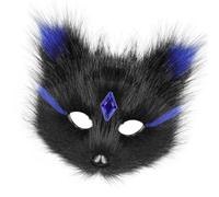 SELVFZ Peluche decorato con strass a mezzo volto per feste elegante gatti volpi design confortevole traspirante vintage peluche accessorio, Nero e blu., Taglia unica