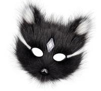 SELVFZ Peluche decorato con strass a mezzo volto per feste elegante gatti volpi design confortevole traspirante vintage peluche accessorio, Nero e bianco, Taglia unica
