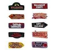 SELVFZ Set di 10 cartelli di avvertimento inquietanti su pareti e recinzioni, ideali per Halloween e decorazioni a tema infestante per la casa