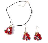 SELVFZ Set di orecchini e collana per le festività natalizie, con albero di Natale, catena per il collo e le orecchie, gioielli alla moda per le donne
