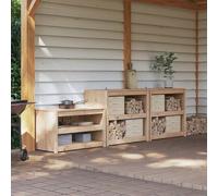 Selvicoly MEPPEL - Armadietto da cucina per esterni con scaffale, 3 pezzi, in Douglas naturale, resistente alle intemperie, in legno massiccio con molto spazio, design modulare, superficie di appoggio